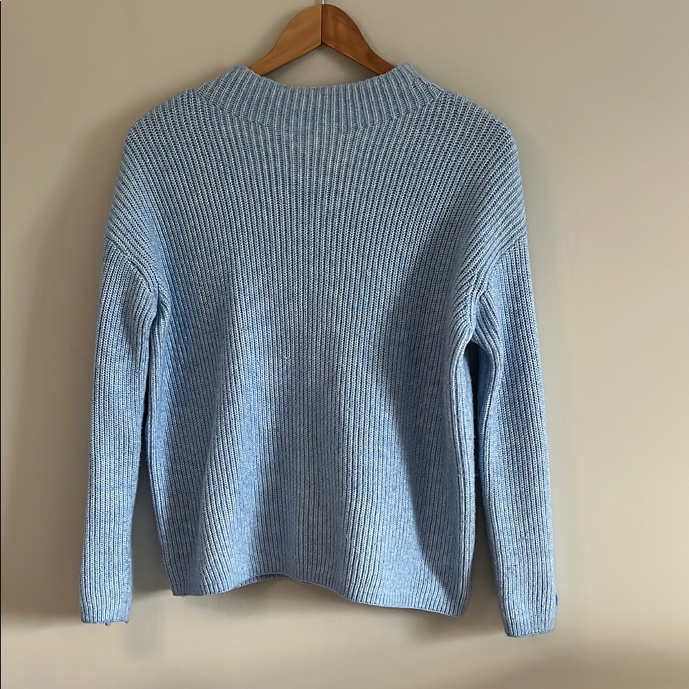 LOFT Blue Cowl Neck Sweater with Ribbed Texture